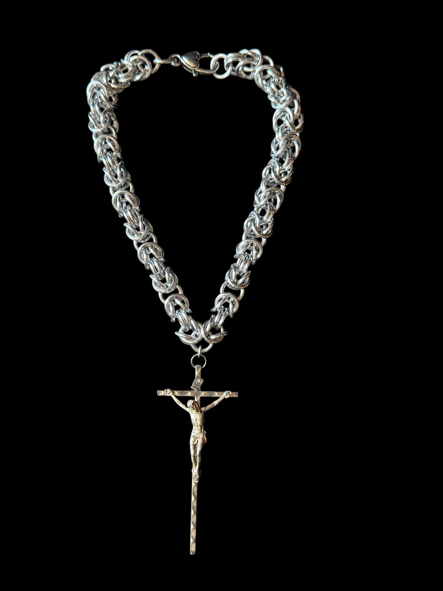 OOAK crucifix chainmail necklace