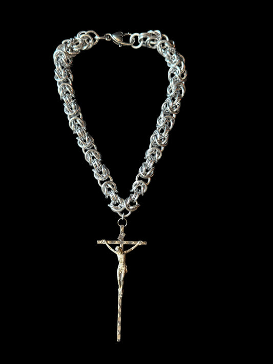 OOAK crucifix chainmail necklace