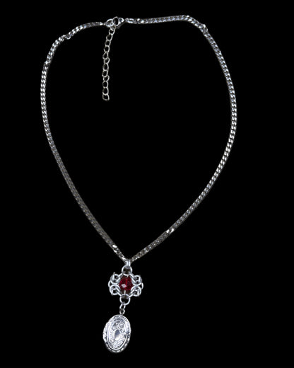 OOAK Oval Locket Chainmail Necklace Red