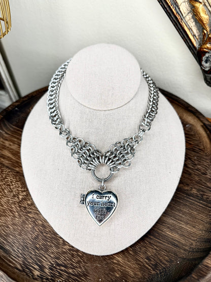 OOAK ‘I carry your heart with me” Locket Chainmail Necklace
