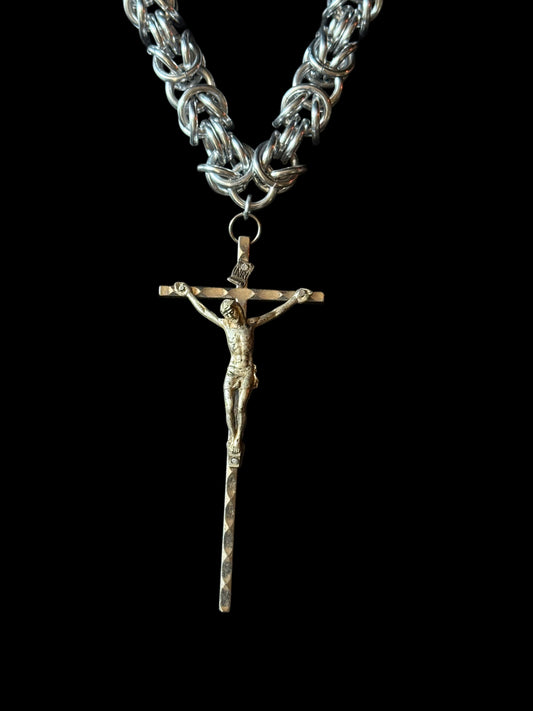 OOAK crucifix chainmail necklace