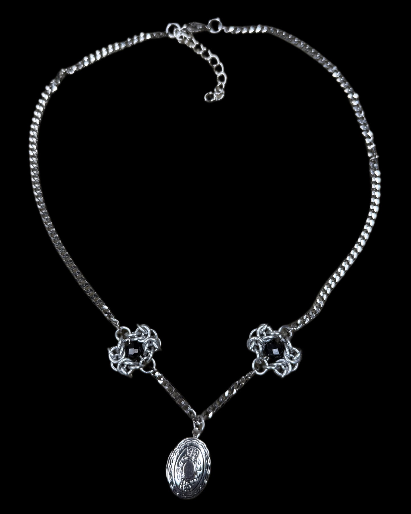 OOAK Oval Locket Chainmail Necklace Black
