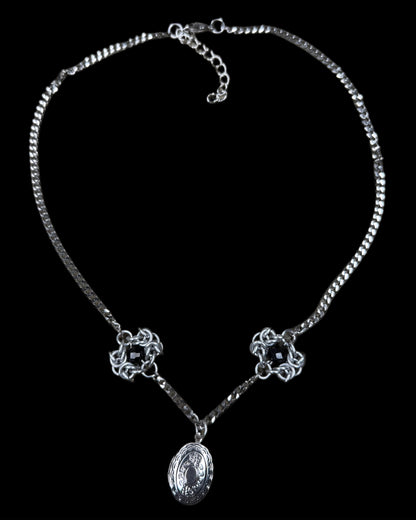 OOAK Oval Locket Chainmail Necklace Black