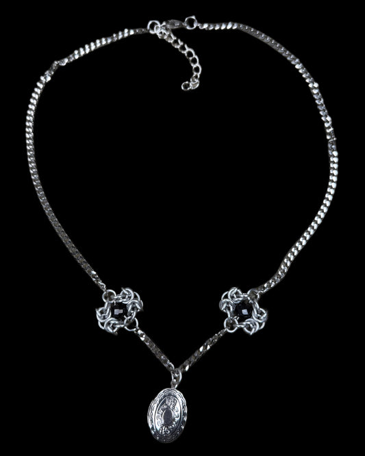 OOAK Oval Locket Chainmail Necklace Black