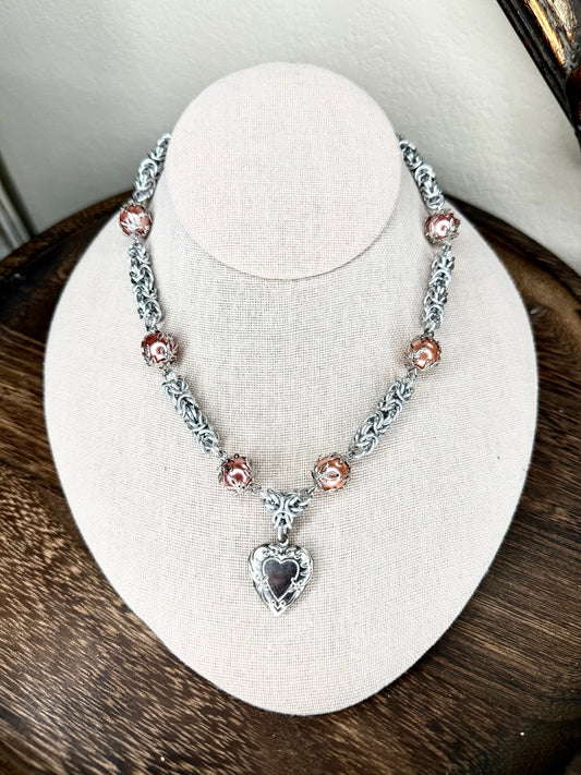 OOAK Heart Locket Chainmail Necklace