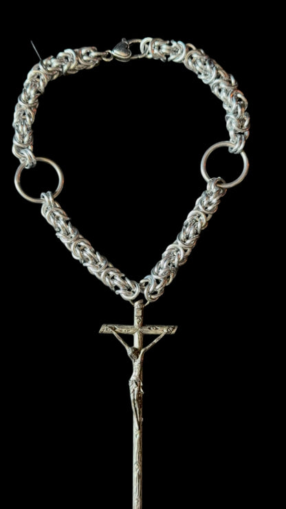 OOAK crucifix chainmail necklace