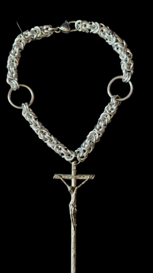 OOAK crucifix chainmail necklace