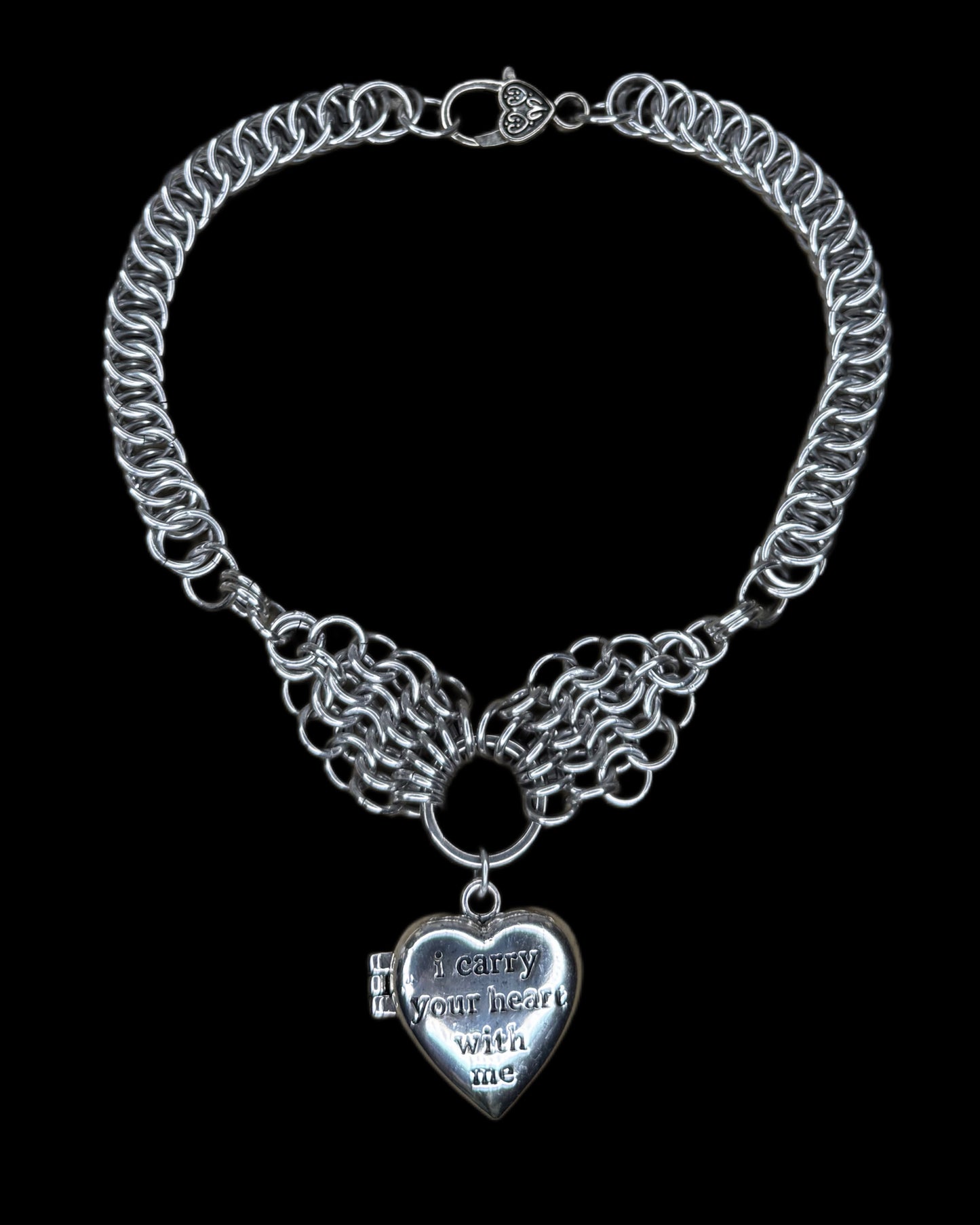 OOAK ‘I carry your heart with me” Locket Chainmail Necklace