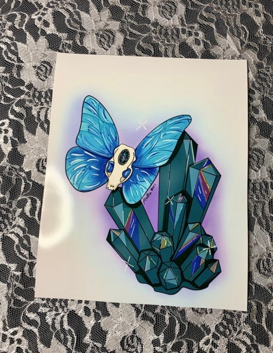 blue morpho butterfly and crystals art print