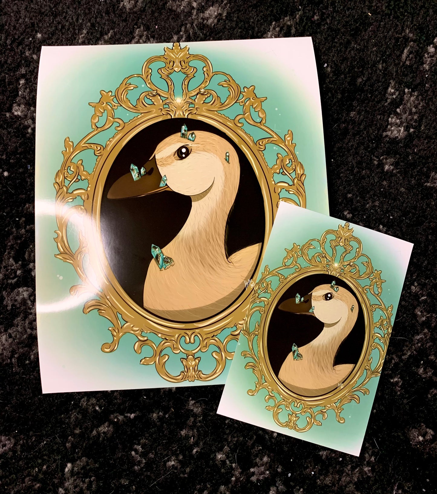 golden ornate frame duck art print